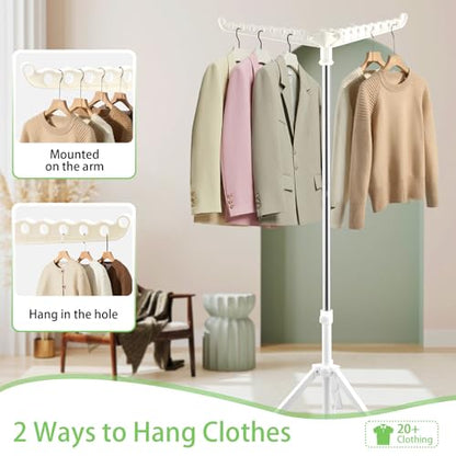 Clothes Drying Rack, Drying Rack 33-68 inches Stable and Heavy-Duty Tripod Base Thickened Stainless Steel Saving Space 27 Pieces of Clothing - color: White
