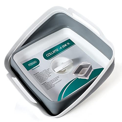 FOSJGO Collapsible Dish Basin with Drain Plug, Foldable Sink, 2.4 Gal (9L) - color: Gray
