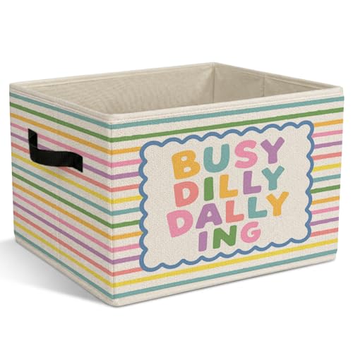 Girls Boys Playroom Foldable Storage Bins with Handles, Busy Dilly Dallying Quote Storage Basket for Organizing Clothes Tools Books, Rainbow Striped Gift for Nursery Playroom Bedroom Decor - color: Playroom
