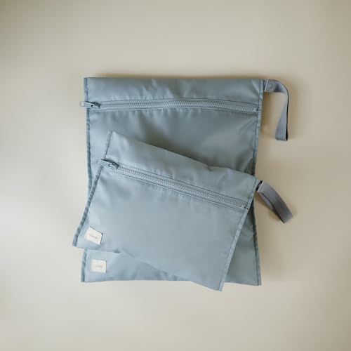 mushie Water Resistant Wet Bags | Large & Small Reusable Storage Bag for Baby Items and Travel | Zippered Pockets with Handle | Machine Washable, Set of 2 (Tradewinds) - color: Tradewinds