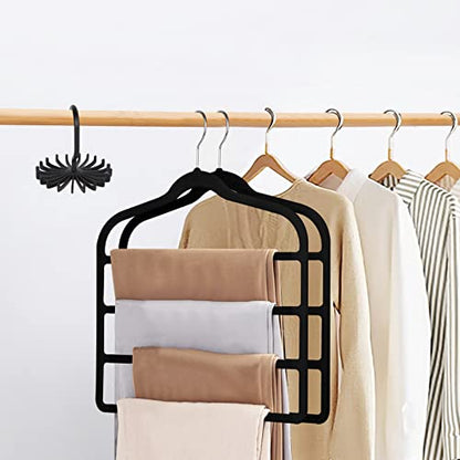 Tinfol Velvet Pants Hanger Space Saving, 4pc Black Non-Silp Velvet Hangers with Hook, Multi Tier Ultra Thin Trousers Hangers, Closet Clothes Hanger Organizer Storage for Trousers, Scarves, Jeans - color: Black