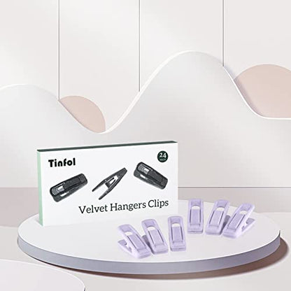 Tinfol Velvet Hanger Clips, 24 Pack Pants Hangers Velvet Clips, Strong Finger Flocked Clips Perfect for Use with Thin Velvet Hangers, Light Purple - color: Light Purple, size: 24PC
