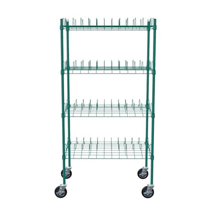PRO&Family 24" x 48" Mobile Green Epoxy 4-Tier Commercial Drying Rack with Casters – Heavy Duty Wire Shelving for Dish Drying, Kitchen Storage & Food Service Use (3" Slots) - size: 24" x 48" Mobile