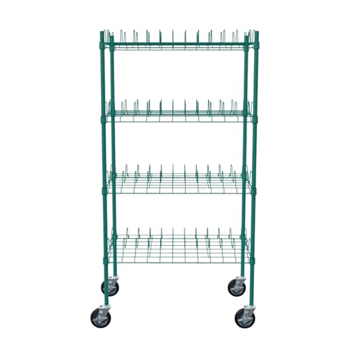 PRO&Family 24" x 48" Mobile Green Epoxy 4-Tier Commercial Drying Rack with Casters – Heavy Duty Wire Shelving for Dish Drying, Kitchen Storage & Food Service Use (3" Slots) - size: 24" x 48" Mobile