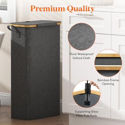 Lifewit 65L Slim Laundry Hamper with Lid and Removable Bag, Dark Gray - color: Dark Gray, size: 65L
