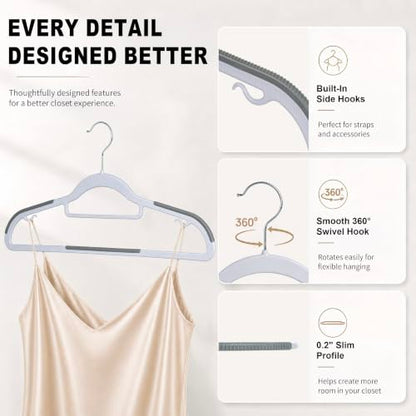 50 Pack Plastic Clothes Hangers, Non Slip, Gray
