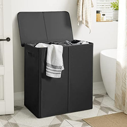 WOWLIVE 154L Double Laundry Hamper 2 Section with Lid and Removable Bags - color: Black, size: 154l (24.8x 14.2 X 26.8 Inches)