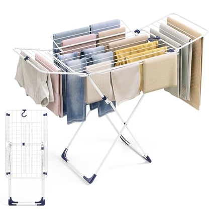 APEXCHASER Clothes Drying Rack with 4-Gullwing, White, 55.12"*37.8"*17.52"
