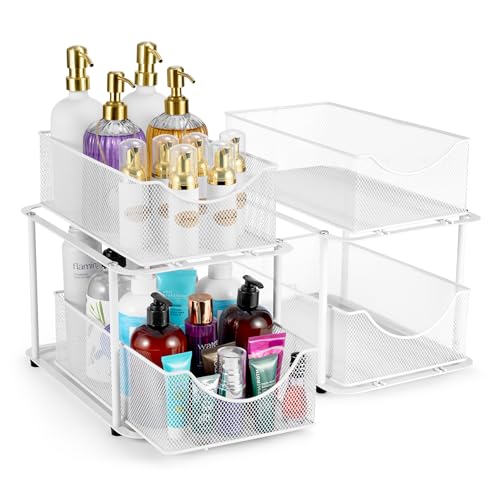 Sorbus Pull-Out Under Sink Organizer, Mesh Construction (White, 2 Pack) - color: White, size: 2 Pack