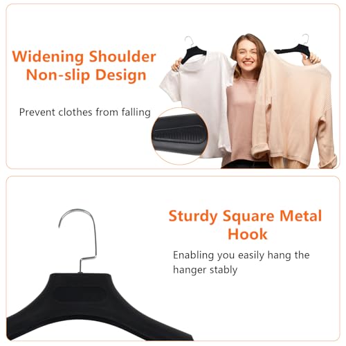 DEDU Suit Hangers for Men 6 Pack, Black Coat Hangers No Shoulder Bump Non Slip Width 17.7", Plastic with Metal Hook - color: Black-6