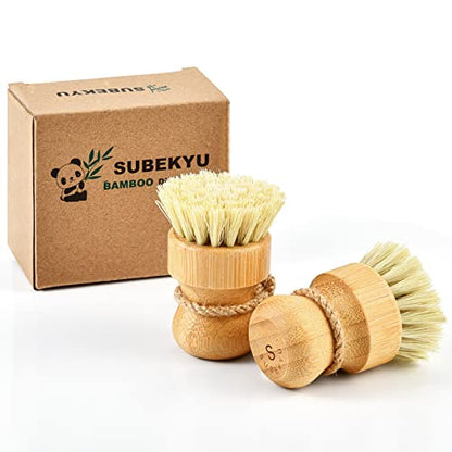 SUBEKYU Bamboo Dish Scrub Brush,Produce Brush,Natural Sisal Bristles,2 Pack - color: 2p Sisal Brush, size: Regular size