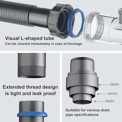 Double Sink Drain Kit Space Saving Kitchen Sink Drain Kit Expandable Flexible 1 1/2" P-Trap Pipe 3-1/2 Inch Sink Drain Assembly Kit with 4-Way Fitting Adapter for Dishwasher - size: Double Sink Drain Kit