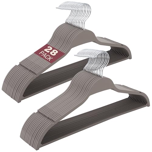 Grey Plastic Thin Hangers, 28 Pack Upgraded Rubberized Non Slip, Durable Slim Clothing Hangers, 17.7 Inches Wide for Adults - color: Gray, size: 28 Pack