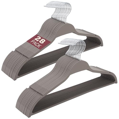 Grey Plastic Thin Hangers, 28 Pack Upgraded Rubberized Non Slip, Durable Slim Clothing Hangers, 17.7 Inches Wide for Adults - color: Gray, size: 28 Pack