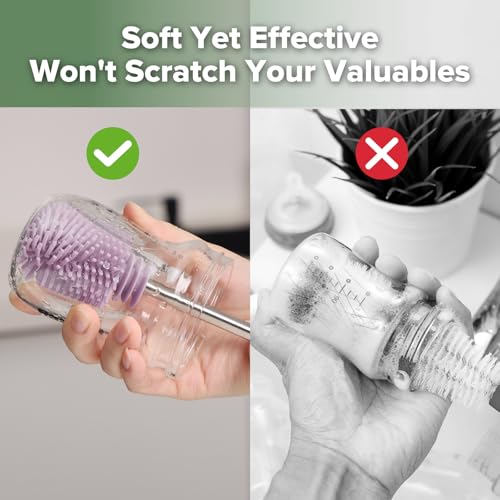 Haakaa Silicone Cleaning Brush Kit,Lavender,Portable Bottle Brush Cleaner - color: Lavender, size: 3 Piece Set