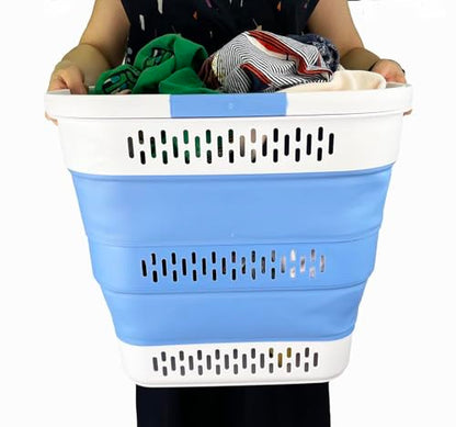 SAMMART 40L (10.5 Gallon) Collapsible Plastic Laundry Basket with Handles - Foldable Pop Up Storage Container/Organizer - Portable Laundry Hamper - Space Saving (1, Grey/Little Boy Blue) - color: Grey/Little Boy Blue