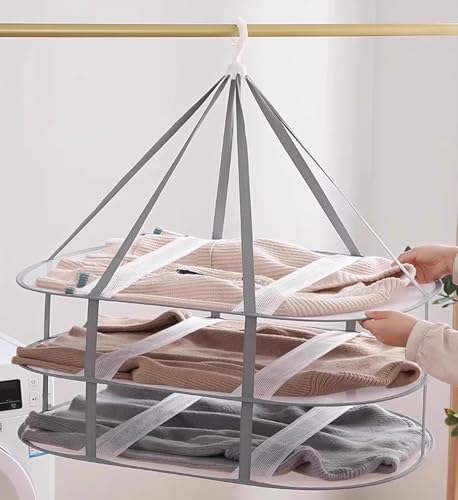 Clothes Drying Rack Foldable - 3 Tier Laundry Drying Rack, Sweater Drying Rack Flat Mesh, Clothes Air Dryer for Hanging Sweater Bras Delicates Dolls for Laundry Bathtub Balcony Outdoor, White