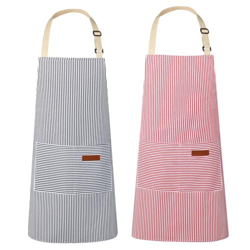 VALOME 2 Pack Kitchen Aprons with Pockets, Cooking Chef Apron for Men Women - color: Pink & Blue