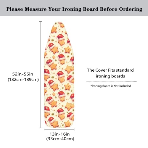 Christmas Star Biscuit Steam Ironing Board Cover, Creativity Santa Hat Biscuits 15x54 Inch Standard Ironing Board Cover Beige for Smooth Iron Machine Washable - color: Christmas Star Biscuit