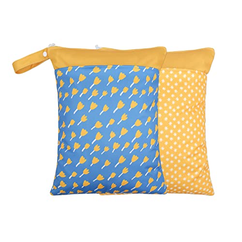2 Pack Wet Dry Bags for Baby Cloth Diapers&Breast Pump Parts, Waterproof Reusable Wet Bag with Two Zippered Pockets & Handle, Beach Pool Gym Bag Stroller Yoga Toiletries Daycare Organizer for Swimsuit Wet Clothes, 11.8 inch x 15.7inch - color: Yellow