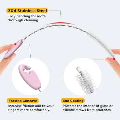 Straw Cleaner Brush Set, 4-in-1 with Stand and Key Ring, Pink - color: Pink, size: Standard Version（For Kids & Adults）
