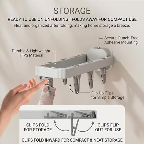 Wall Mounted Drying Rack with 7 Hidden Clips for Sock&Underwear-White 2Pack - color: White-2 Pcs