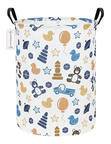 QUEENLALA Large Foldable Round Storage Basket Laundry Hamper, Colorful Bear - color: Round-Colorful Bear
