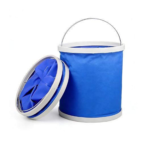 11L Car Collapsible Water Bucket, Foldable Space-Saving Car Camping Washing Bucket with Handle, Waterproof Portable Fabric Pop Up Water Container for Cars, Trucks, SUVs (Blue)
