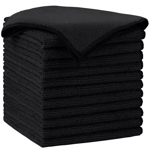 AIDEA Black Microfiber Cleaning Cloth-12PK, Absorbent Cleaning Rags 12"x12" - color: Black, size: 12in.x12in.