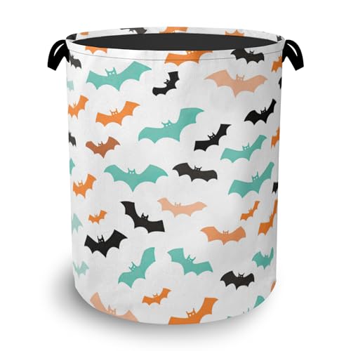 Colorful Bats Laundry Basket,Halloween Foldable with Handles Tote Bag Oxford Cloth for Bathroom Bedroom Dirty Clothes Storage Bucket 16" x 20.8" - color: Colorful Bats Halloween