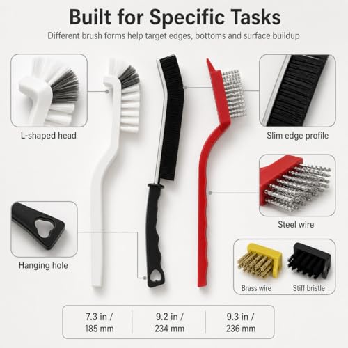 QWORK Crevice Cleaning Brush 9 Pcs Set, Multi-Purpose Gap Brushes with Wire, Right-Angle & Narrow Bristle Tools
