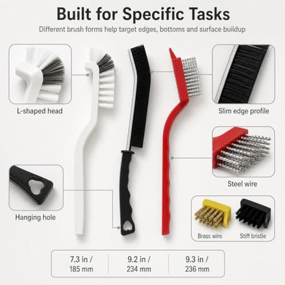 QWORK Crevice Cleaning Brush 9 Pcs Set, Multi-Purpose Gap Brushes with Wire, Right-Angle & Narrow Bristle Tools
