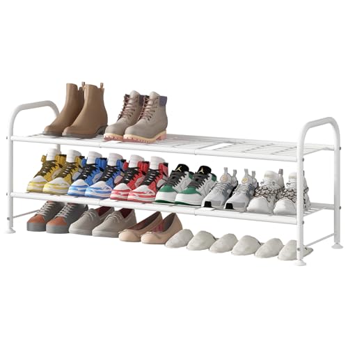 LINZINAR 2 Tier Long Shoe Rack for Closet Metal Shoe Organizer for Entryway - color: White, size: 2-Tier