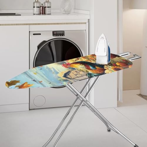Farm Rooster Ironing Board Cover, Resist Scorching and Staining, 15x54 Heavy Duty Iron Pad Covers Standard Boards with Elastic Edges - color: Farm Rooster