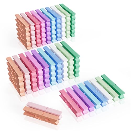 100Pcs Colored Clothespins Wooden Bulk 2.9 Inch Pastel Cheer Clothes Pins - color: Colored