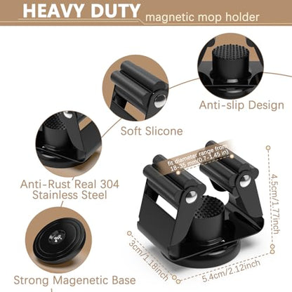 3-H 4 Pack Magnetic Broom Holder with 4 Pack Mini Magnetic Hooks,Black - color: Black, size: 4pc+4pc(42mm-Magnet)