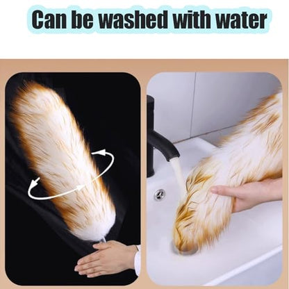 Lambswool Feather Duster with Extension Pole up to 97inch,Extendable Feather Duster Used for Cleaning High Ceiling Fan, High Ceilings,Furniture,Hard to Reach Areas - size: 31-97inch
