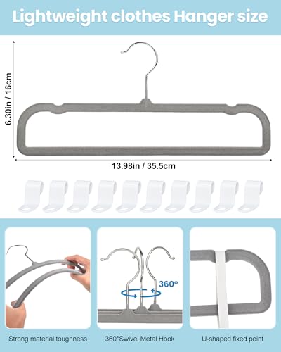 Velvet Hangers Non Slip - 20 Pack Pants Hangers for Grey Felt Hangers - color: Grey Silver Hook