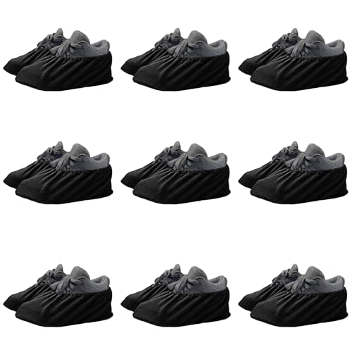 9 Pairs Reusable Shoe Covers for Indoors,Washable Shoe Covers Bowling Shoe Covers Reusable,Non Slip Shoe Covers Foot Service for Indoor Household Office Laboratory 12inch (Black) - color: Black