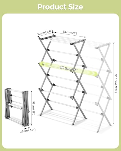 APEXCHASER 3-Tier Foldable Clothes Drying Rack, 37.6" H, Grey/White - color: Grey/White, size: 3-Tier