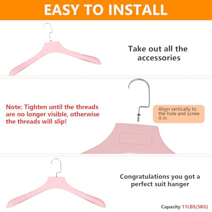 DEDU Suit Hangers for Men 20 Pack, Sweater Hangers No Shoulder Bump Non Slip Width 17.7", Plastic Clothes Hangers Pink with Metal Hook - color: Pink-20