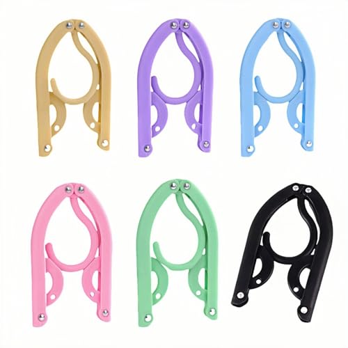 6 Pack Foldable Clothes Hangers for Travel - Portable, No Slip & Windproof Design, PP Plastic Collapsible Hangers with Anti-Slip Grooves, Space Saving for Shirts, Jeans, Socks (Multi-Color)