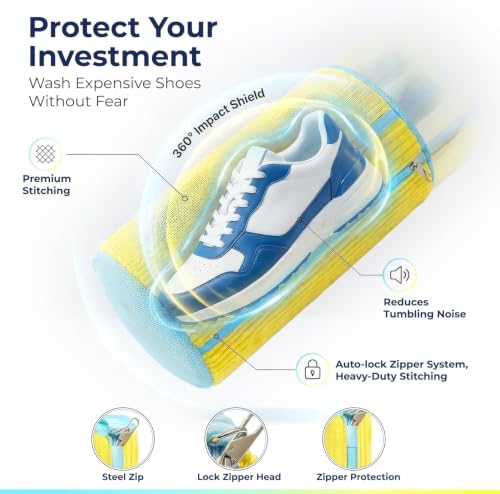 8-Piece Shoe Washing Machine Bag & Dryer Bag for Shoes 4x Each - 360° Thick Protection, Highly Durable Mesh Sneaker Washer w/Zipper Lock – Deep Cleaning Sneaker Laundry Bag for Spotless Shoes - color: Yellow 8pcs