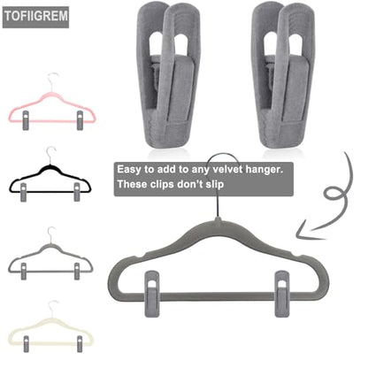 TOFIIGREM Grey Velvet Clips - 20 PCS Non Slip Clips for Slim Velvet Hangers - color: Gray, size: 20pc