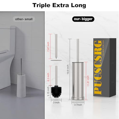 Stain Nickel Toilet Brush and Holder Set，2 Pack Stainless Steel Heavy Duty Toilet Bowl Brush，Extra Long Handled Toilet Cleaner Brush with Replaceable Head, Removable Inner Bowl & Splash Protection - color: Stain Nickel-2 Pack