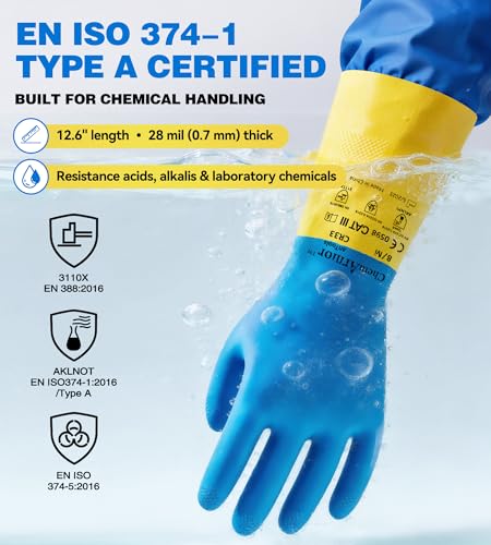 antools Neoprene and Rubber Blend Heavy-Duty Chemical Gloves, Protective industrial gloves for Resist Acid, Alkali, Hazmat, cleaning, dishwashing, Medium - color: Black (Pack of 1), size: Medium (8)