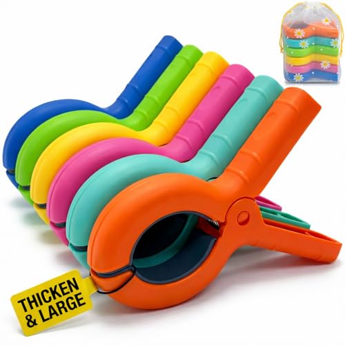 Large Beach Towel Clips for Beach Chairs, 6 Pcs Heavy Duty Towel Holder for Cruise Essentials, Clothes Pins to Beach Must Haves, Vacation Accessories for Lounge & Pool Chair Clips, Fort Clips - color: Large 6 Mix: Yellow, Blue, Green, Pink, Orange, Cyan