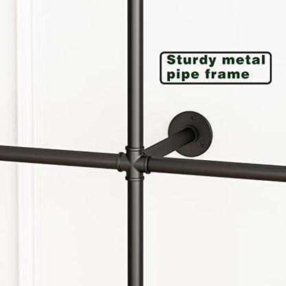 Industrial Pipe Clothing Rack Wall Mounted,Clothes Racks with Double Hanging Rods for Closet Storage(Black) - size: 71"L-Black