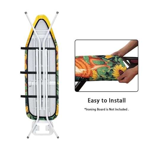 Ironing Board Cover, Cat Sunflower 15x54 Inch Standard Ironing Board Cover with Elastic Edge and Hook and Loop Fasteners Scorch and Stain Resistant - color: Cat Sunflower Design