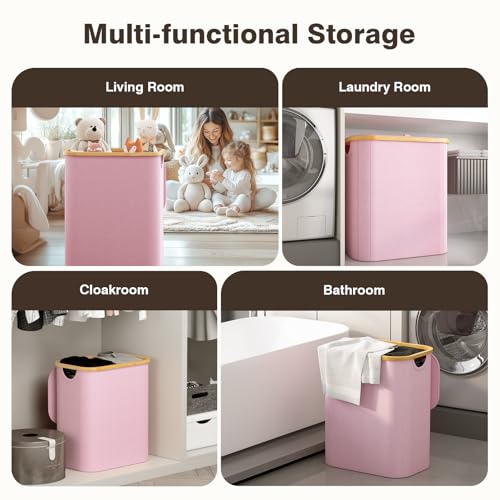 Hampers for Laundry Basket with Lid, 145L Large Laundry Hamper 3 Section - color: Pink, size: 145L